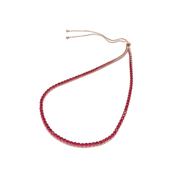 Simulated Pink Diamond Tennis Bolo Necklace 18-26 Inches in Rosetone - Picture 2 of 4